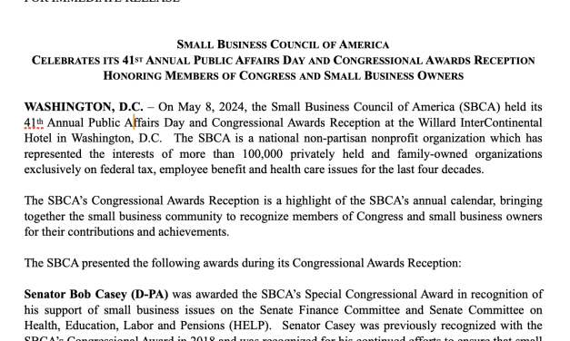 Small Business Council of America  Celebrates its 41st Annual Public Affairs Day and Congressional Awards Reception  Honoring Members of Congress and Small Business Owners
